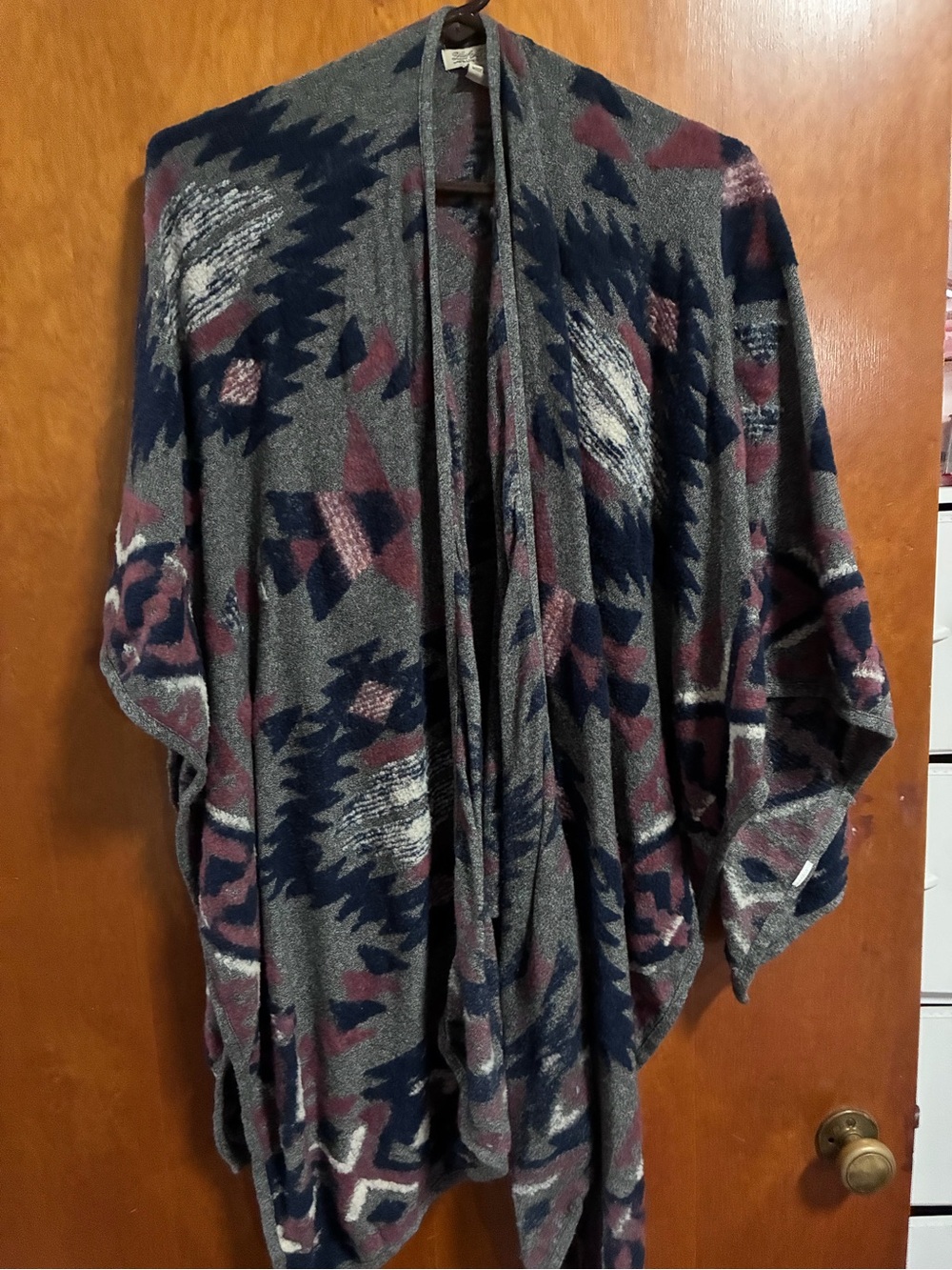 Lucky Brand Aztec Open-Front Cardigan - Gray, Navy & Burgundy